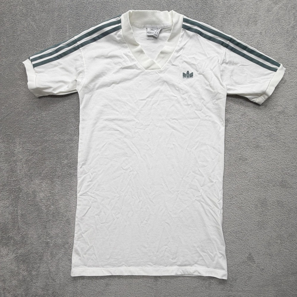 Adidas Tee Dress Womens S White V-Neck Short Sleeve Logo Graphic Casual